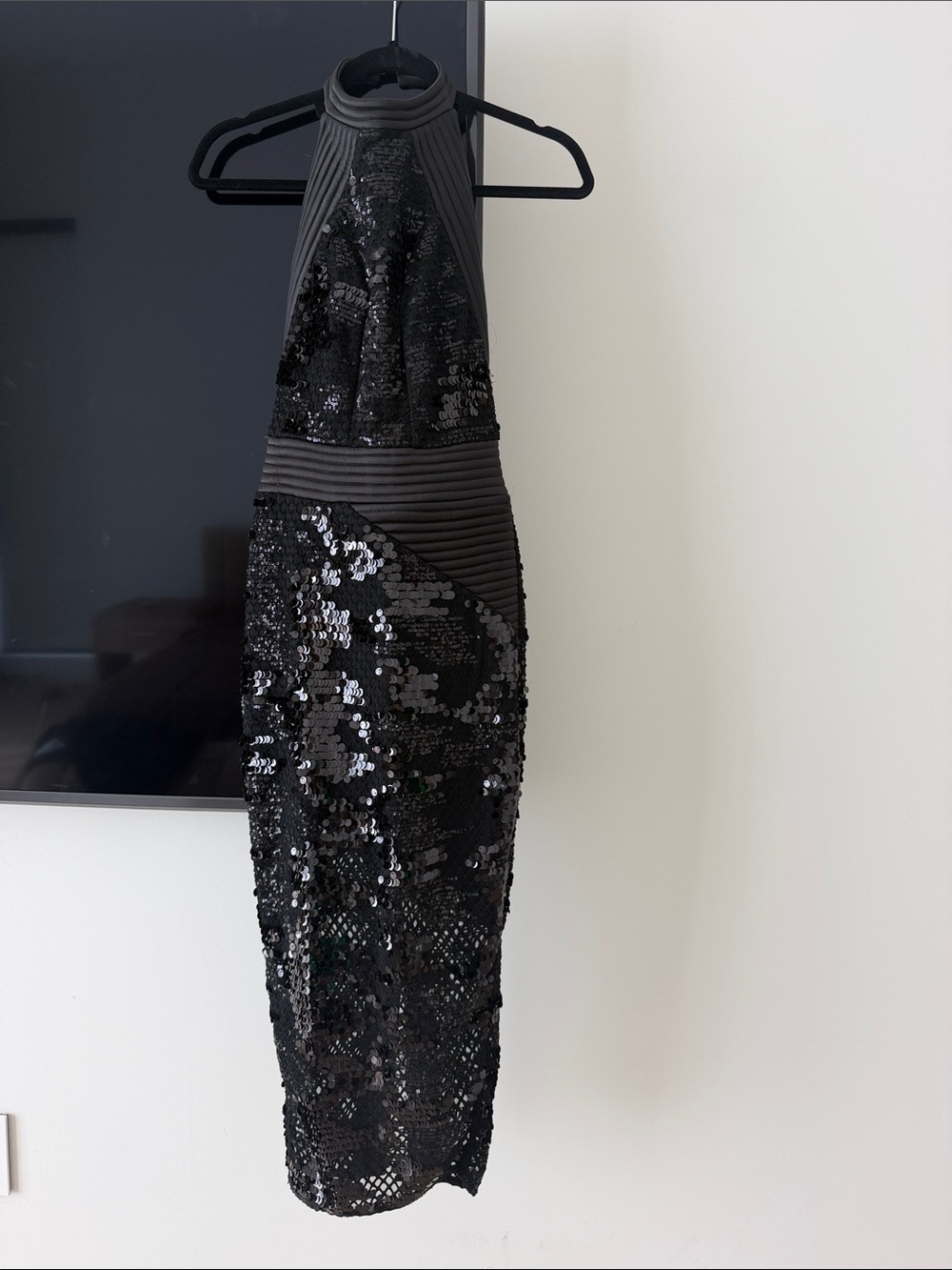 Zhivago Sleeveless Black Sequin Halter Dress